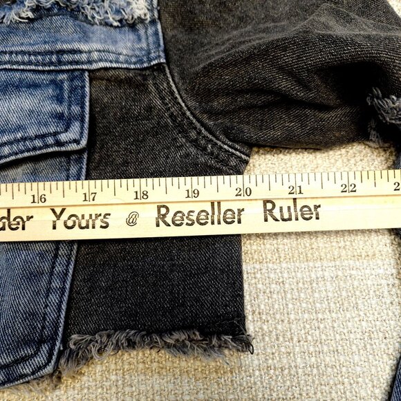 Womens Pretty Little Thing Cropped Denim Jacket Black & Blue Frayed Hem Size 6 - Picture 9 of 16